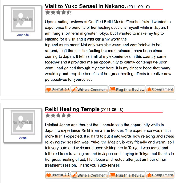 Feedback from my Reiki clients